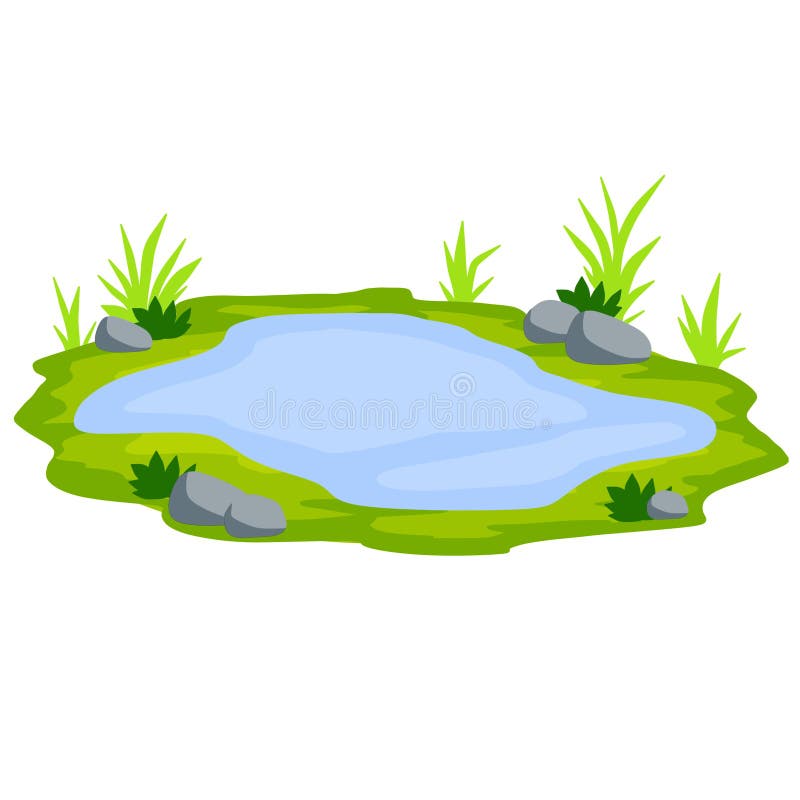 Pond and Swamp, Lake. Landscape with Grass, Stones. Platform and Ground ...