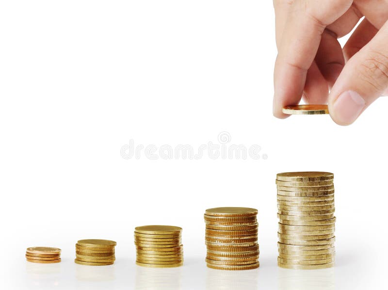 Ponga la moneda a la escalera del dinero imagen de archivo libre de regalías Ponga la moneda a la escalera del dinero imagen de archivo libre de regalías