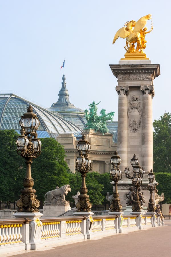 Pont Alexandre III Bridge Details and Grand Palais. Paris, Fra Stock ...