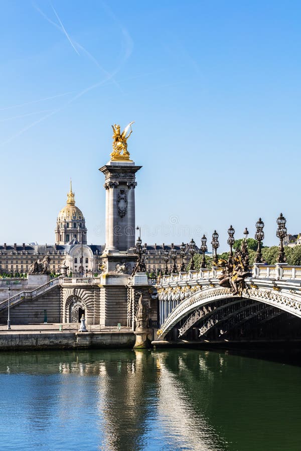 Pont Alexandre III Bridge with Hotel Des Invalides. Paris, Franc Stock ...