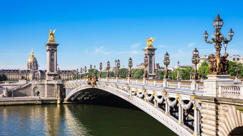 Pont Alexandre III Bridge Details and Grand Palais. Paris, France Stock ...