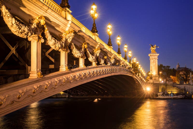 Pont Alexandre III Bridge and Seine River at Twilight. Paris, France ...