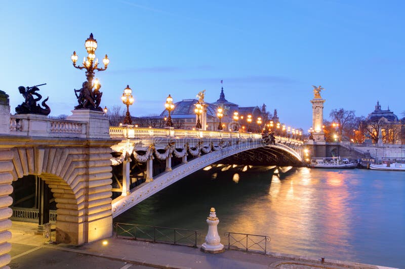 Pont Alexandre III and Grand Palais at Dusk, Paris Stock Photo - Image ...