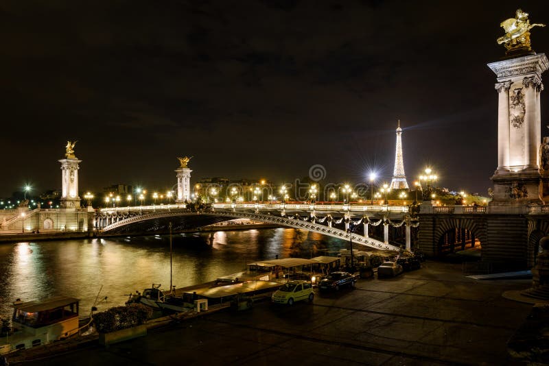 The Pont Alexandre III at Night in Paris Stock Photo - Image of ...