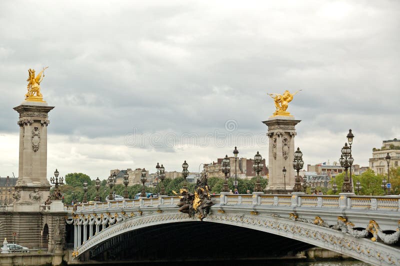 Figures on Pont Alexandre III Bridge, Paris Stock Photo - Image of ...