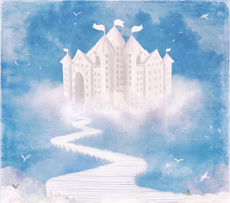 Pont au château dans les nuages illustration libre de droits Pont au château dans les nuages illustration libre de droits