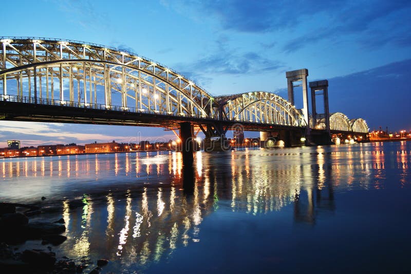 Finland railway bridge at night, St.Petersburg, Russia. Finland railway bridge at night, St.Petersburg, Russia