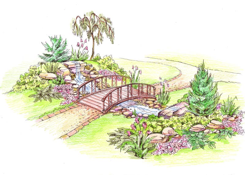 Pont en bois au-dessus de The Creek illustration libre de droits