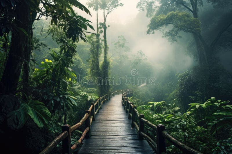 Pont en bois dans la forêt tropicale illustration de vecteur