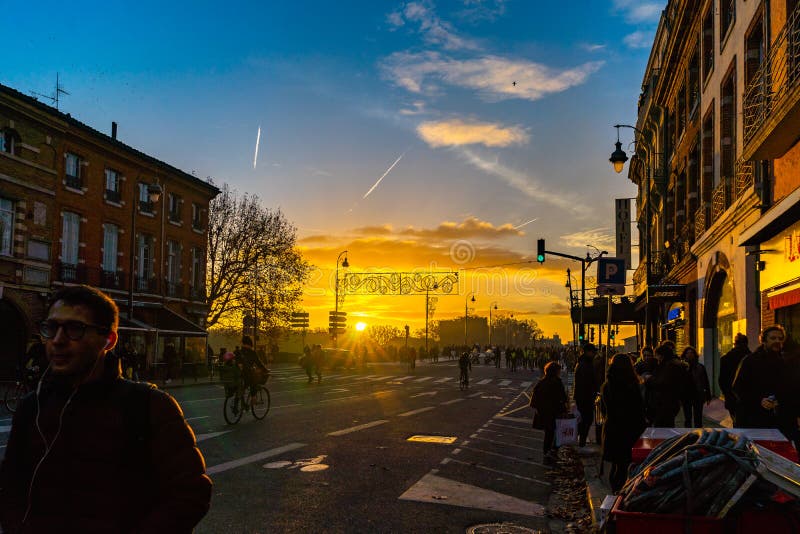 Pont Neuf at sunset in Toulouse, France. stock photo Pont Neuf at sunset in Toulouse, France. stock photo