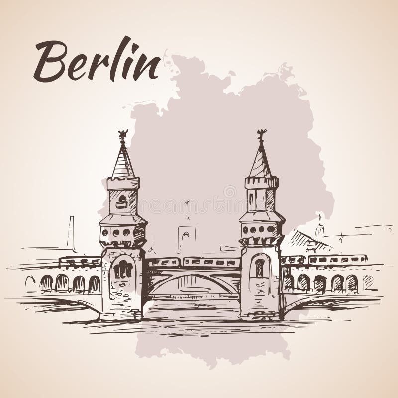 Pont tiré par la main d'Oberbaum - Berlin, Allemagne illustration de vecteur Pont tiré par la main d'Oberbaum - Berlin, Allemagne illustration de vecteur