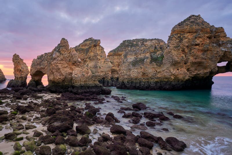 Coastal Golden Cliffs Sunrise Ponta Piedade Lagos Portugal Spectacular Rock  Stock Photo by ©eva.on.the.road 619135628