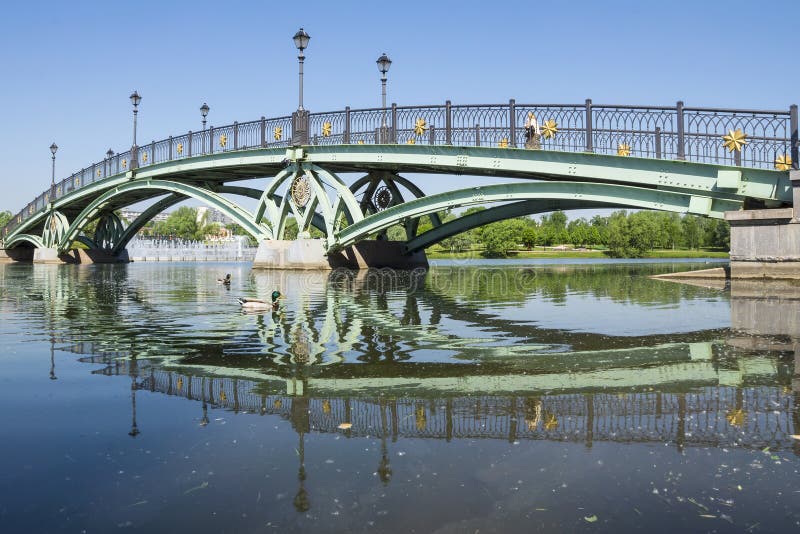 Ponte arqueada no parque de Tsaritsyno, Moscou, Rússia imagens de stock