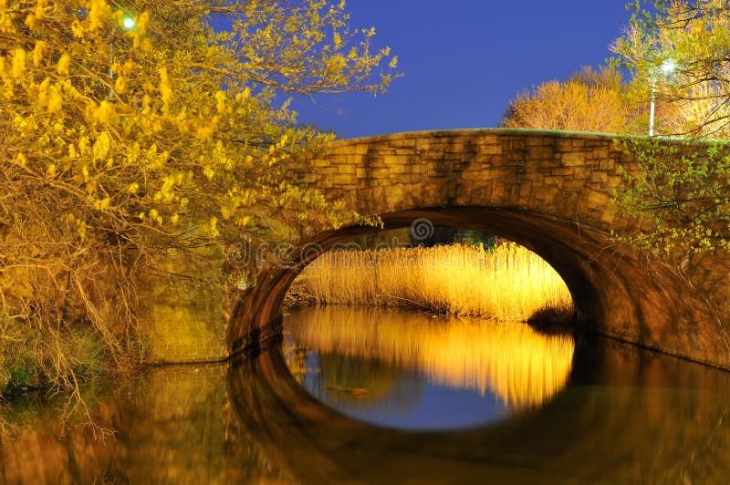 Stone bridge at night in Boston Fenway. Stone bridge at night in Boston Fenway