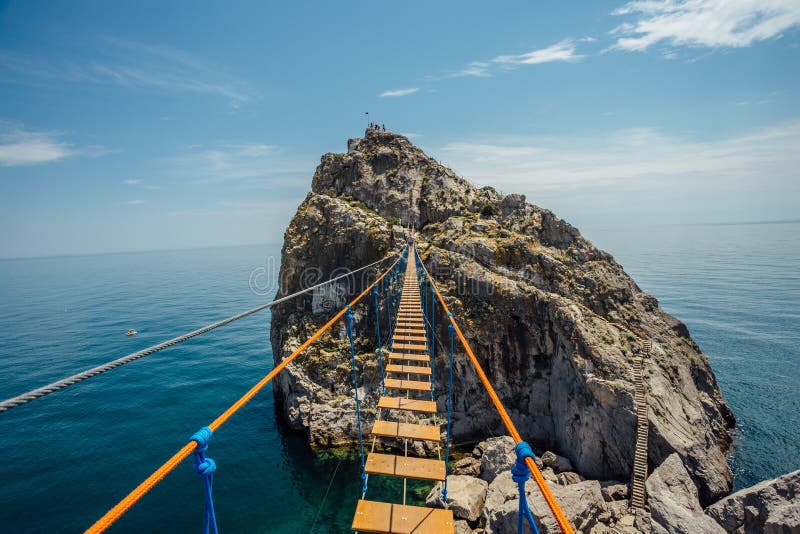 Suspension bridge over Black sea in Simeiz, Crimea. Suspension bridge over Black sea in Simeiz, Crimea.