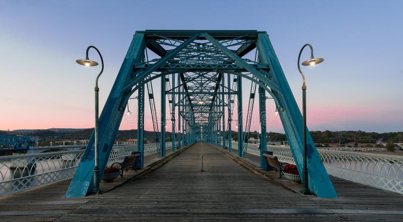 Walnut Street pedestrian bridge across the Tennessee River in Chattanooga, Tennessee. Walnut Street pedestrian bridge across the Tennessee River in Chattanooga, Tennessee