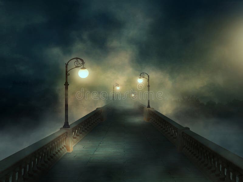 Ponte di fantasia nella nebbia