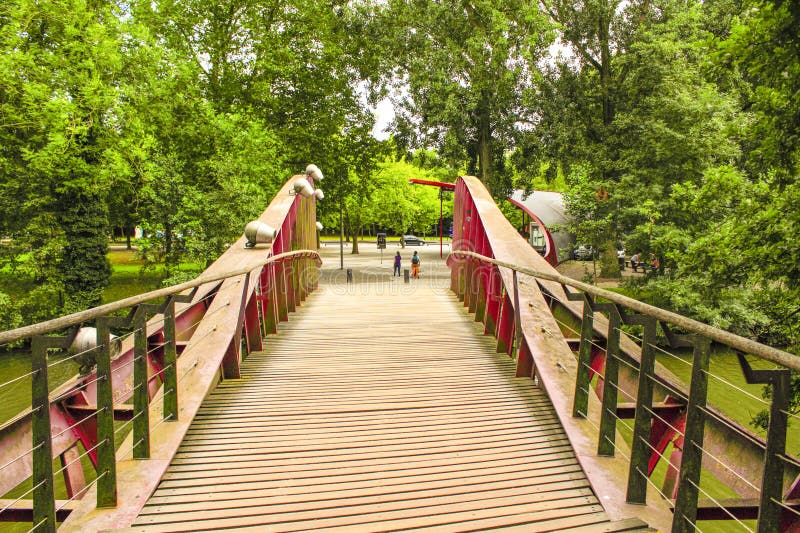 Footbridge Barge bridge (Bargebrug)over Minnewater-Love Lake Bruges ,Brugge West Flanders Belgium,August 7th 2016. Footbridge Barge bridge (Bargebrug)over Minnewater-Love Lake Bruges ,Brugge West Flanders Belgium,August 7th 2016