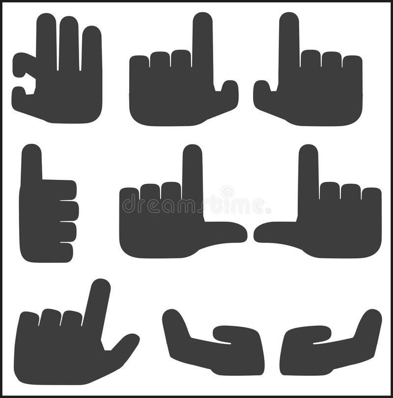 Ponteiros pretos ajustados ícones das mãos. ilustração do vetor Ponteiros pretos ajustados ícones das mãos. ilustração do vetor