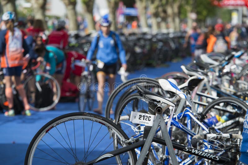 Race bikes parked pf Triathlon stock photography Race bikes parked pf Triathlon stock photography