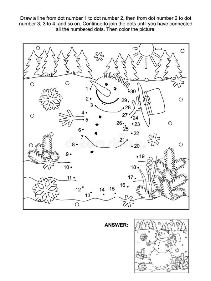 Jogo Ponto a Ponto. Desenhar Uma Linha. Boneco De Neve De Natal. Para  Crianças. Planilha De Atividade. Livro De Coloração. Com Res Ilustração do  Vetor - Ilustração de livro, fundo: 181231599