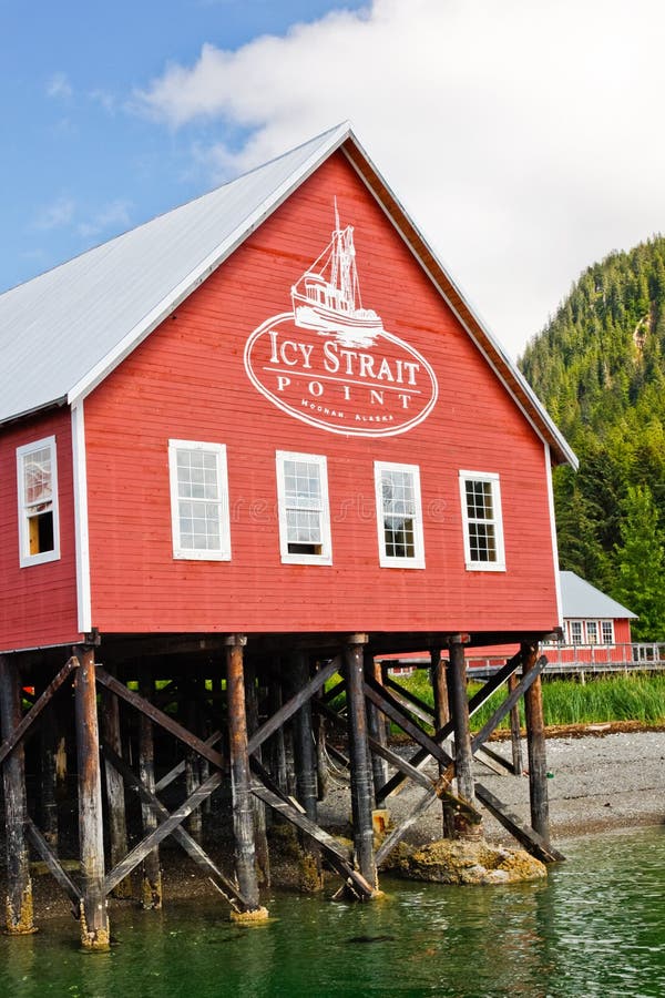 A view of the Icy Strait Point logo on part of the old historic cannery and cruise ship visitors center complex near Hoonah, Alaska on Chichagof Island. Icy Strait Point itself is owned by local native Tlingit tribe members, and Hoonah is the largest Tlingit community in the Pacific Northwest. A view of the Icy Strait Point logo on part of the old historic cannery and cruise ship visitors center complex near Hoonah, Alaska on Chichagof Island. Icy Strait Point itself is owned by local native Tlingit tribe members, and Hoonah is the largest Tlingit community in the Pacific Northwest.