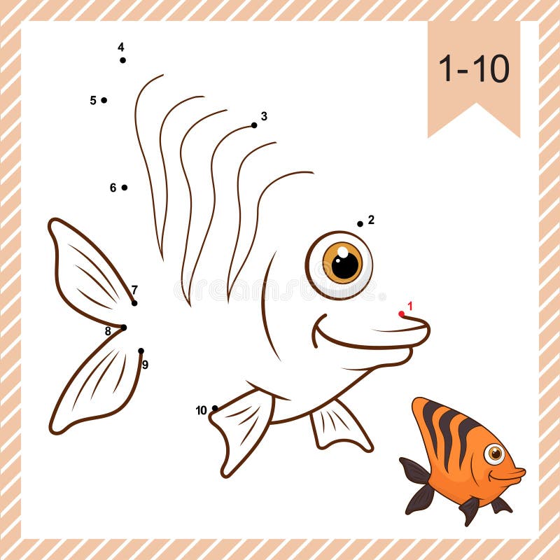 Ligar Os Pontos Por Números Para Desenhar Os Peixes. Jogo