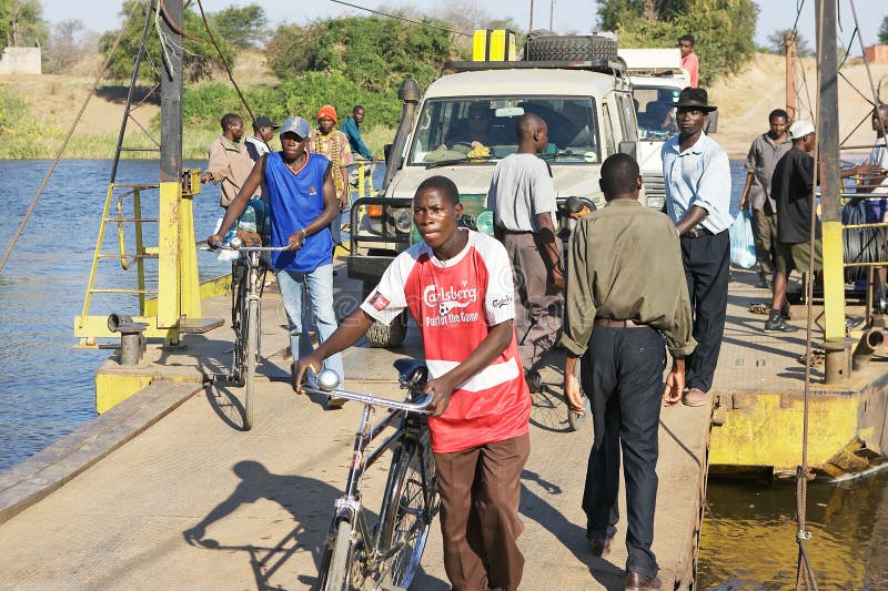 Pontoon crossing the Kafue river royalty free stock photography