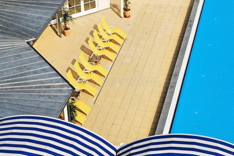 Pool area at wellness spa stock image