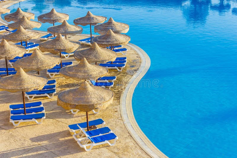 The Pool, Beach Umbrellas and the Red Sea in Egypt Stock Image Image