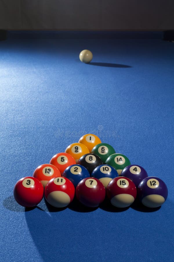 Pool Billiard Balls in Commonly Used Starting Position with Pool Stock