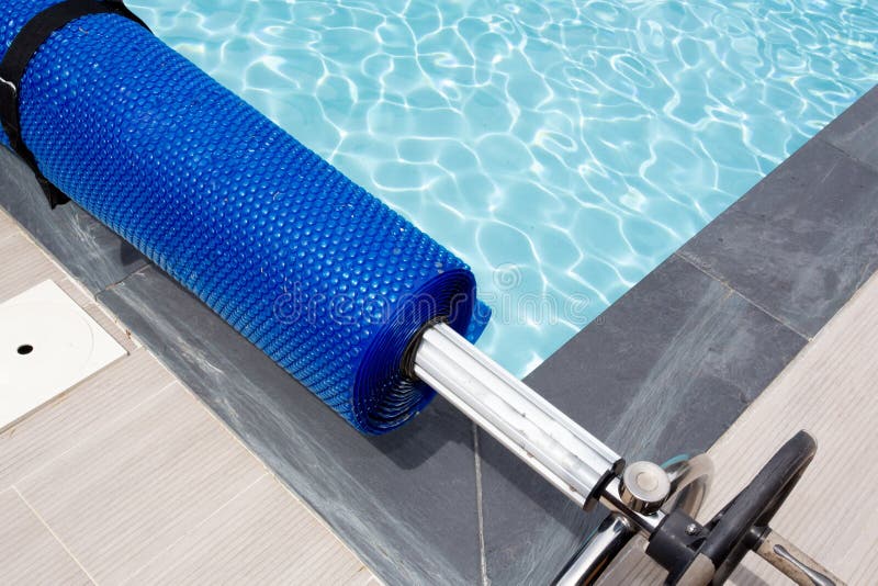 Pool cover blue bubble solar equipment to hot water