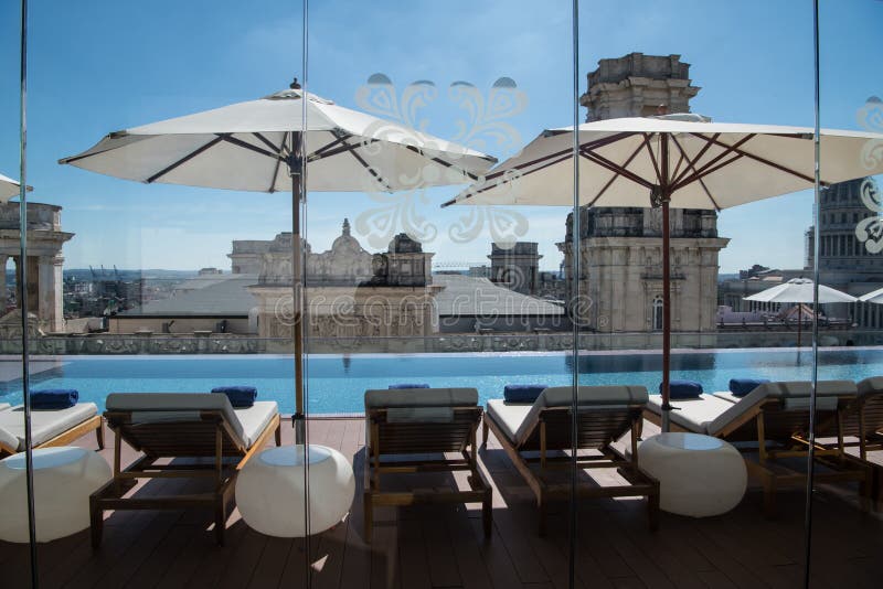 Pool deck of Gran Hotel Manzana Kempinski, Roof Top, La Habana Cuba