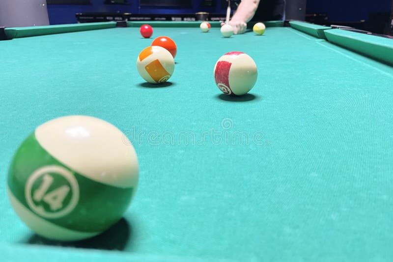 Pool Game, a Man Pockets a Ball on a Billiard Table Stock Image Image