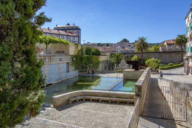 Pool of hot thermal and medicinal waters of the Burgas in the city of Ourense