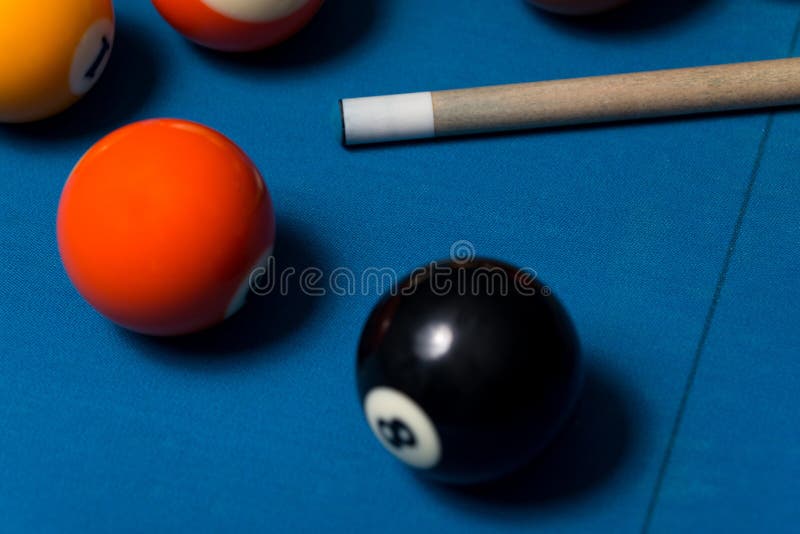 Pool Table with Balls and Cue Stick Stock Image Image of anishing