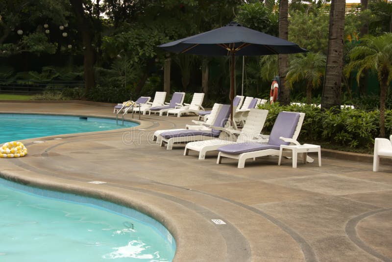 Poolside deckchairs