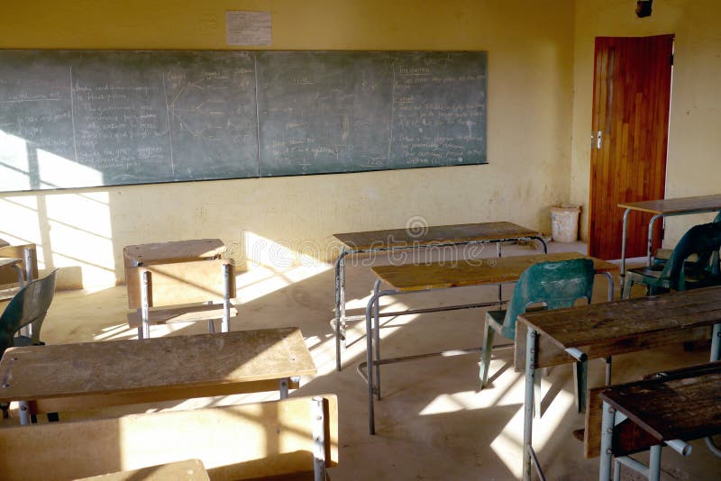 Poor African Classroom with Empty Desks Stock Image Image of school