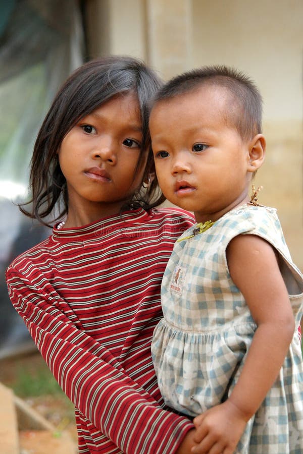 Portrait of poor and hungry children at Kompong Phluk, Cambodia.