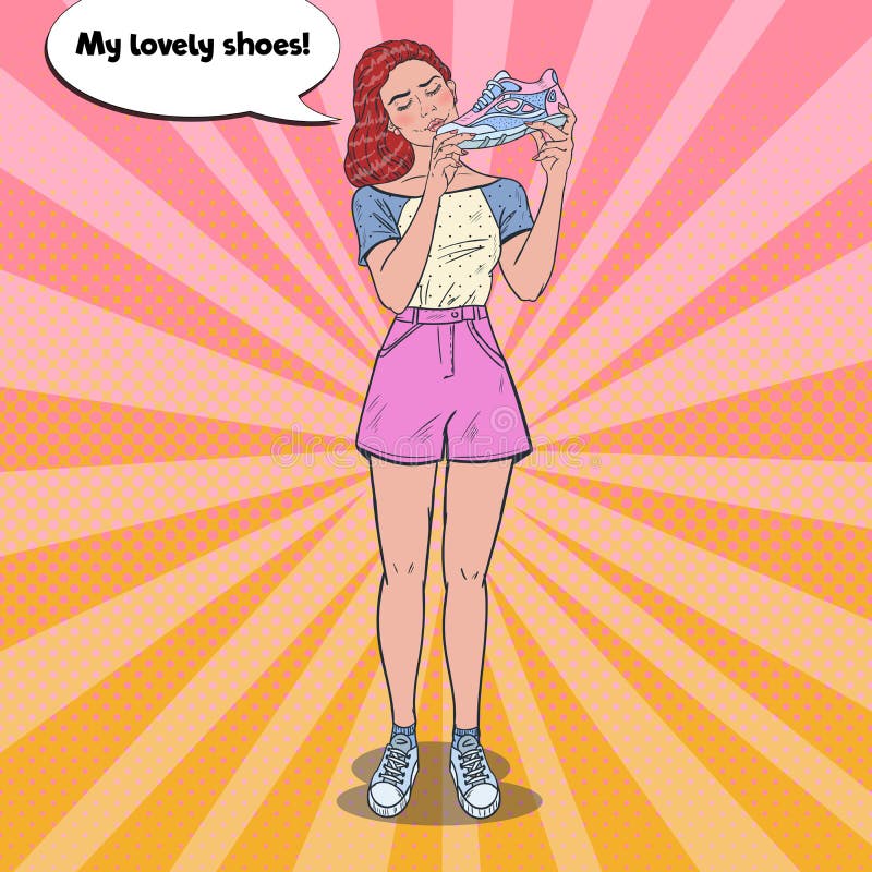 Pop Art Beautiful Woman with Running Shoes. Healthy Lifestyle stock illustration Pop Art Beautiful Woman with Running Shoes. Healthy Lifestyle stock illustration