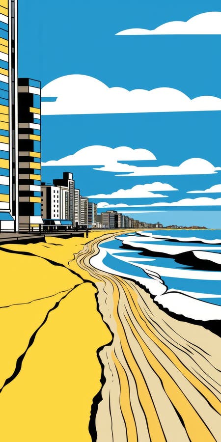 Pop Art Cartoon Illustration Of Virginia Beach With High-contrast Shading stock illustration