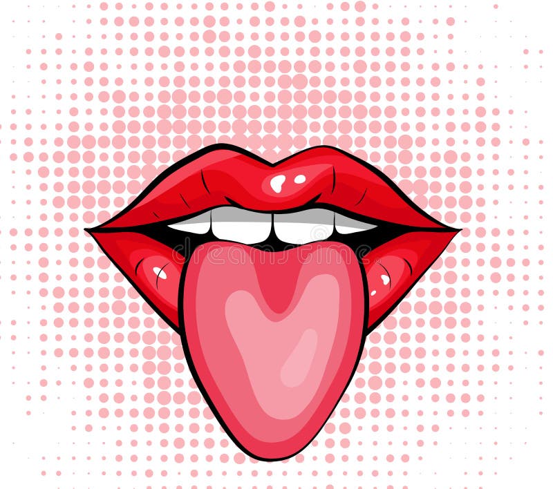 Pop Art Colorful Design of Red Lips with Tongue Stock Vector Illustration of biting, comic