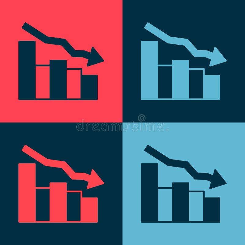 Pop Art Financial Growth Decrease Icon Isolated on Color Background ...