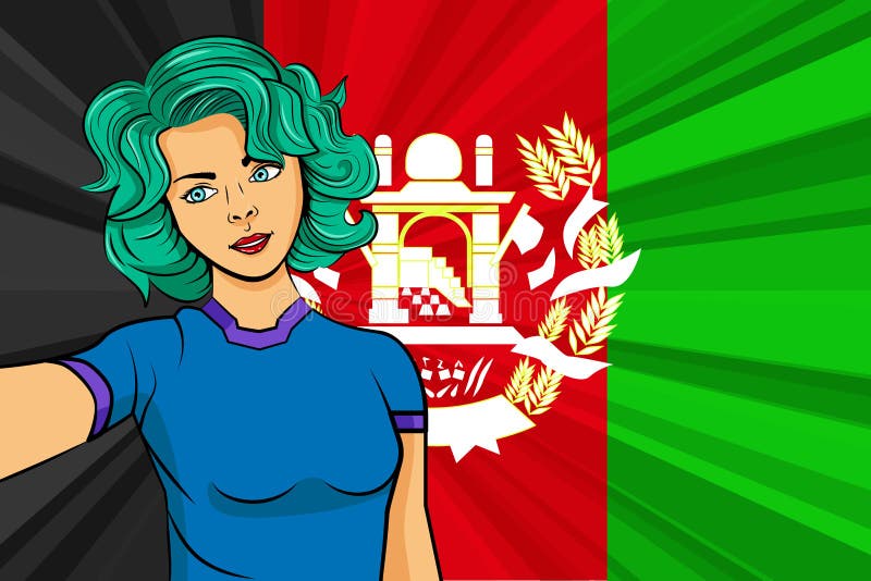 Pop Art Girl with Unicorn Color Hair Style. Young Fan Girl Makes Selfie before the National Flag of Afghanistan Stock Illustration - Illustration of style, girl: 124218500 Pop Art Girl with Unicorn Color Hair Style. Young Fan Girl Makes Selfie before the National Flag of Afghanistan Stock Illustration - Illustration of style, girl: 124218500