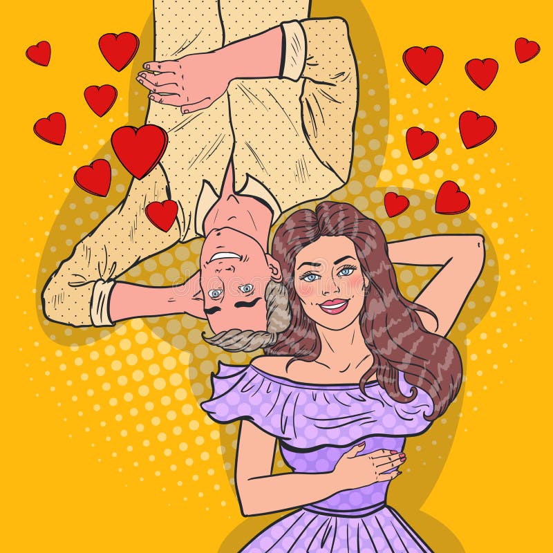 Pop Art Happy Young Couple in Love Laying Down. Romantic Relationships vector illustration Pop Art Happy Young Couple in Love Laying Down. Romantic Relationships vector illustration
