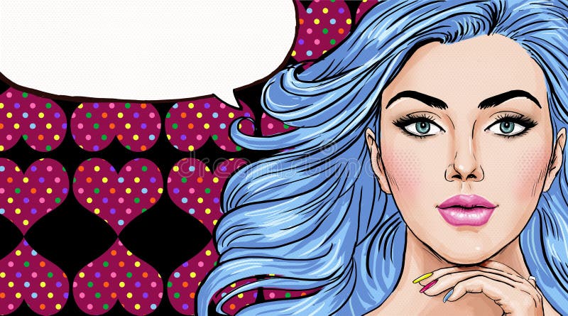 Pop Art illustration of girl with the speech bubble.Pop Art girl. Party invitation. Birthday greeting card.Hollywood movie star. royalty free illustration Pop Art illustration of girl with the speech bubble.Pop Art girl. Party invitation. Birthday greeting card.Hollywood movie star. royalty free illustration