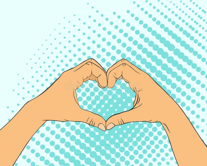 Pop Art Image of Hands in the Shape of the Heart. Stock Vector