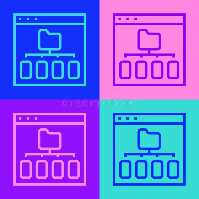 Pop art line Browser files icon isolated on color background. Vector stock illustration