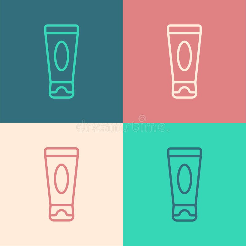 Pop art line Cream or lotion cosmetic tube icon isolated on color background. Body care products for men. Vector vector illustration