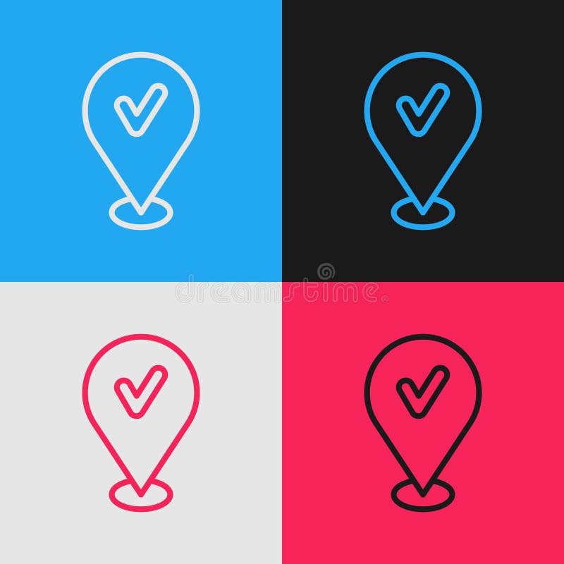 Pop art line Map pin with check mark icon isolated on color background. Navigation, pointer, location, map, gps royalty free illustration